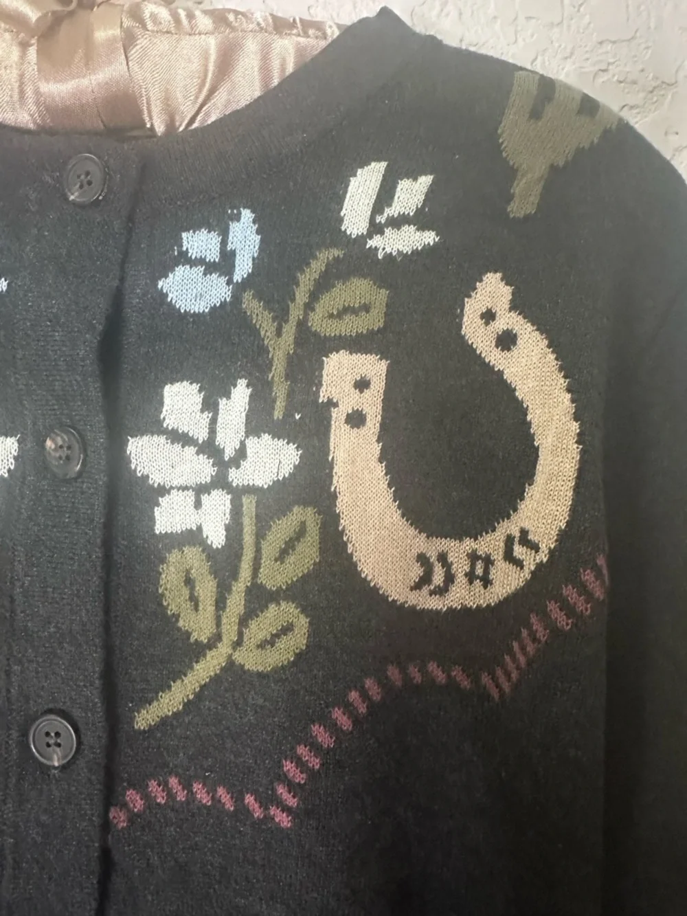 Scotch & Soda Black Cardigan with horseshoes,Floral and Bird Intarsia - Picture 2 of 7